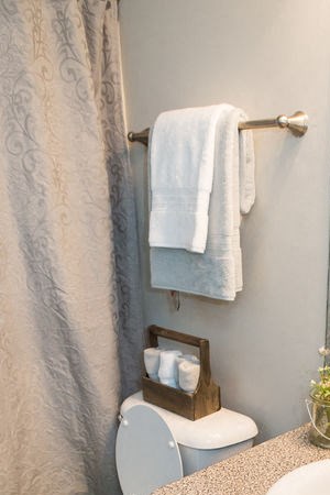 The Southern Apartments Bathroom with Wood-Style Flooring and Modern Brushed Nickel Fixtures